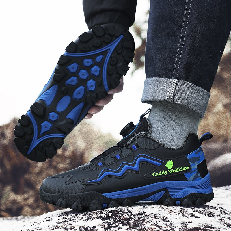 Youth Outdoor Sports Shoes, Boys' Velvet Warm Cotton Shoes, Rotating Button Large Children'S Hiking Shoes, Non-Slip - Image 2