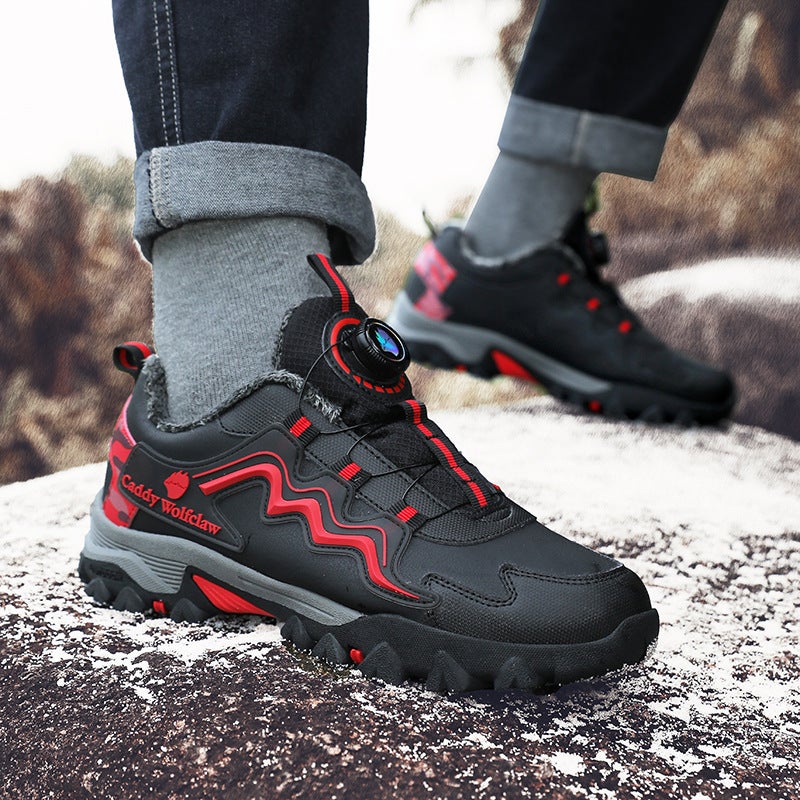 Youth Outdoor Sports Shoes, Boys' Velvet Warm Cotton Shoes, Rotating Button Large Children'S Hiking Shoes, Non-Slip - Image 3