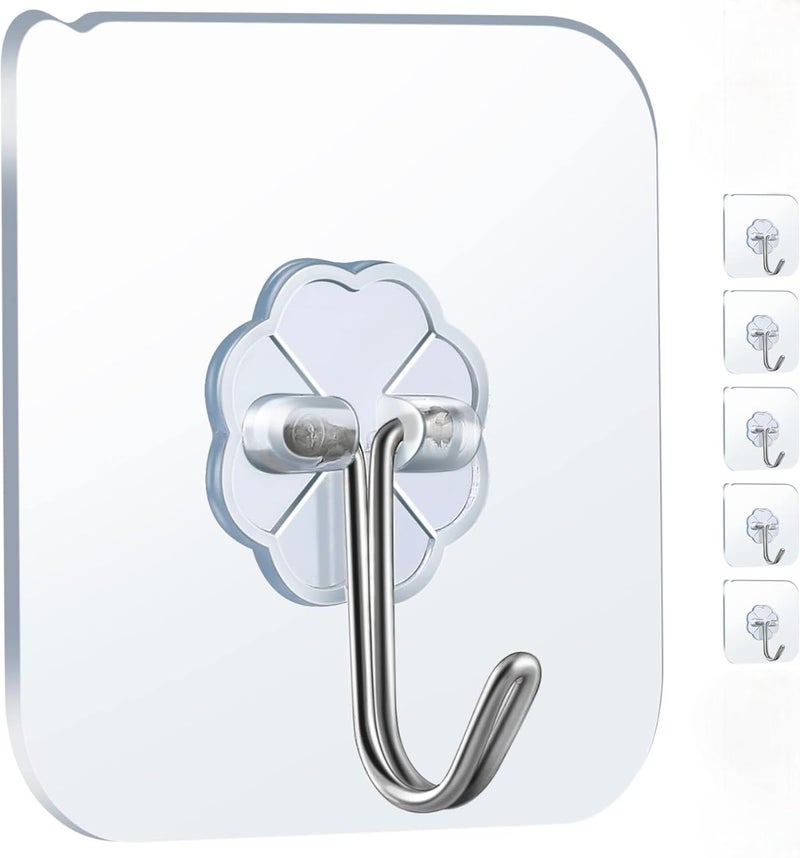 TROFFLLY TROFFLLY Waterproof Self Adhesives Wall Sticky Hook Hangers for Rustproof Transparent Design Bathroom Kitchen Hooks Towel Keys Pack of 10 - Image 1