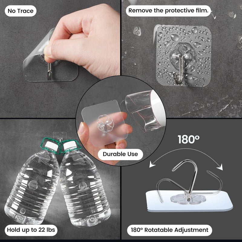 TROFFLLY TROFFLLY Waterproof Self Adhesives Wall Sticky Hook Hangers for Rustproof Transparent Design Bathroom Kitchen Hooks Towel Keys Pack of 10 - Image 2