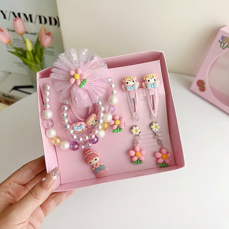 Generic Kids Jewelry Set Princess Necklace Earrings Ring Gift Box F8129-6# Jade Gui Dog Nine-piece Boxed
