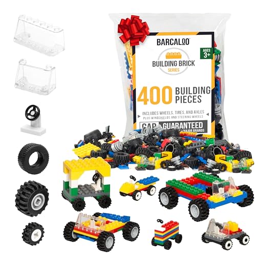 Barcaloo 400 Piece Wheels and Axles Sets, Building Bricks Car Parts and Pieces Kit - Car Building Set with Wheels, Axles & Windshields and Bonus Bricks - Image 1