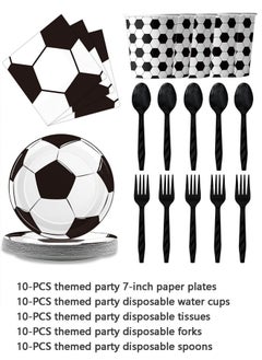 Party 50pcs Football Series Theme Party Disposables Set (Including 7" Plate, Fork, Spoon, Paper Cup Napkin)  - Image 1