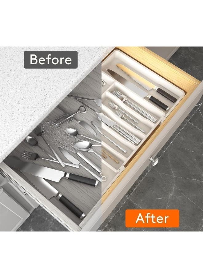 Eoptify Kitchen Drawer  Cutlery Organizer Flatware Drawer Tray, Adjustable Cutlery Tray, Utensil Kitchen Holder for  Spoons Forks Knives Drawer Cutlery Tray Organizer  - Image 5