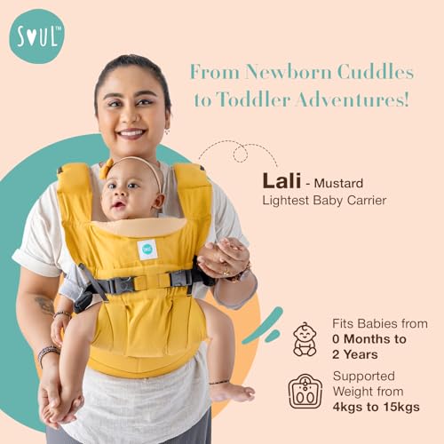 SOULSLINGS 4-in-1 Lali Baby Carrier Bag - Mustard - Cotton | Compact & Lightweight (400g) | Adjustable for 0-24 Months (4-15kg) | Machine Washable & Handwashable | Breastfeeding Friendly - Image 2