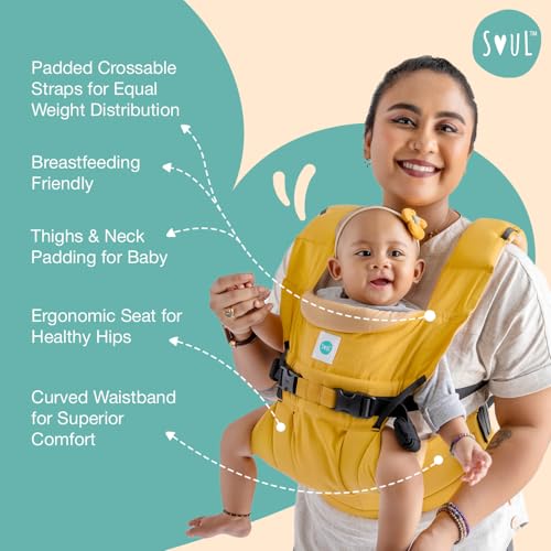 SOULSLINGS 4-in-1 Lali Baby Carrier Bag - Mustard - Cotton | Compact & Lightweight (400g) | Adjustable for 0-24 Months (4-15kg) | Machine Washable & Handwashable | Breastfeeding Friendly - Image 5