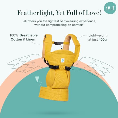 SOULSLINGS 4-in-1 Lali Baby Carrier Bag - Mustard - Cotton | Compact & Lightweight (400g) | Adjustable for 0-24 Months (4-15kg) | Machine Washable & Handwashable | Breastfeeding Friendly - Image 3