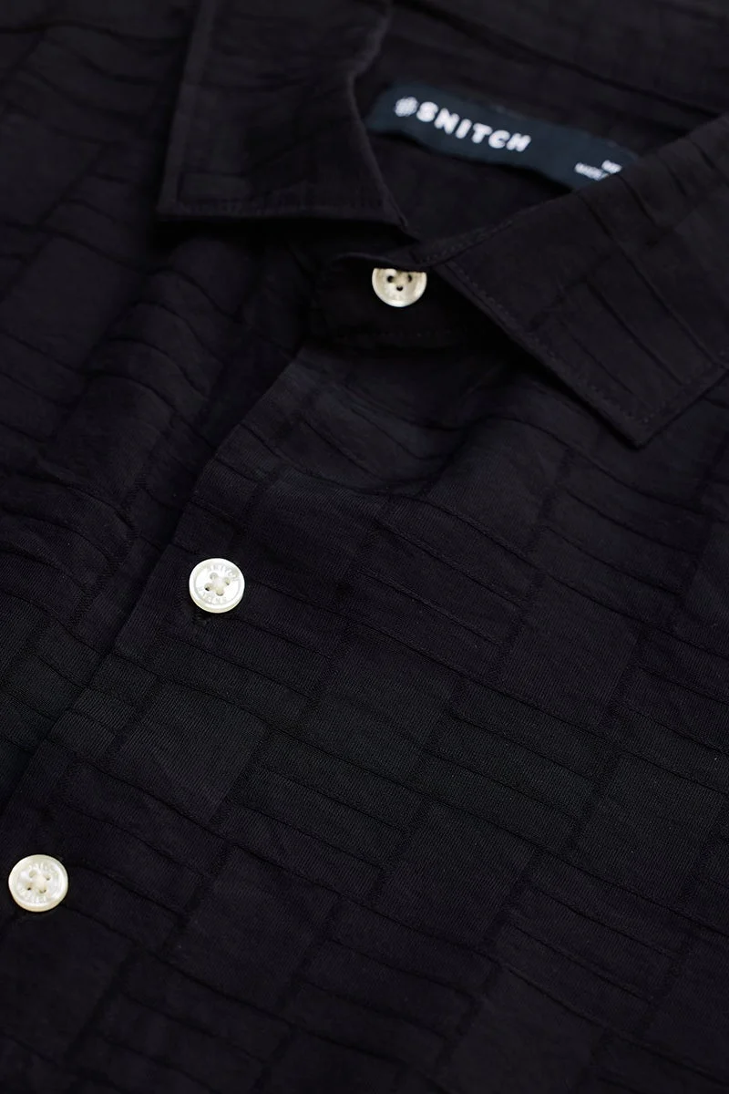 SNITCH Black Geometric Long Sleeve Slim Fit Casual Shirt