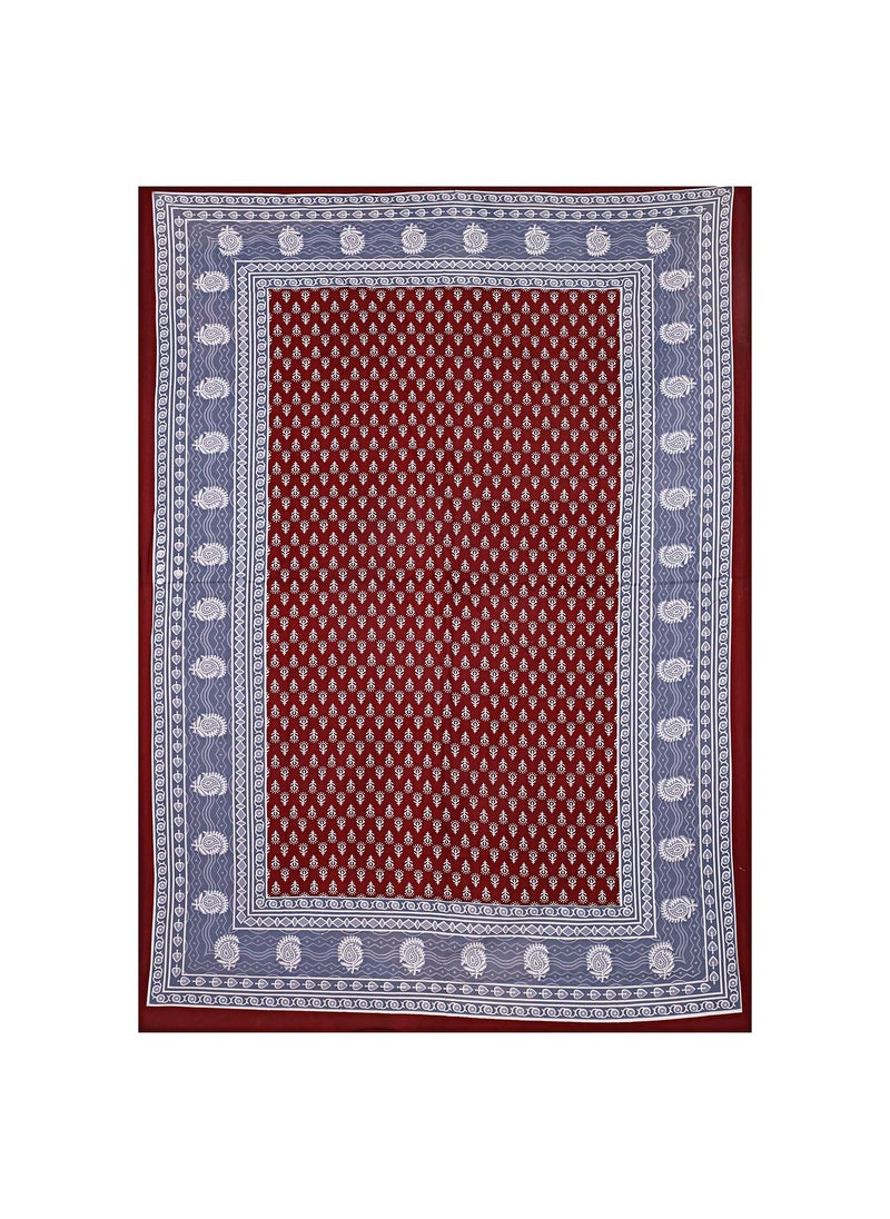 Queenie Qneenie Brand 144 TC 100 Pure Cotton Rajasthani Jaipuri Printed Double Bedsheet Size Bedsheet for Double Bed with 2 Pillow Cover Dark Maroon  - Image 3