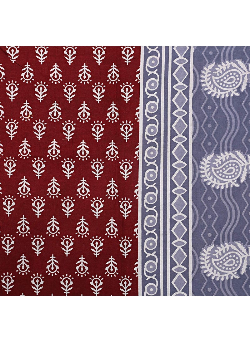 Queenie Qneenie Brand 144 TC 100 Pure Cotton Rajasthani Jaipuri Printed Double Bedsheet Size Bedsheet for Double Bed with 2 Pillow Cover Dark Maroon  - Image 4