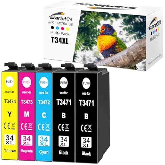 5 X 34XL PRINTER CARTRIDGES COMPATIBLE WITH EPSON 34 XL MULTIPACK FOR WORKFORCE PRO WF-3720 WF-3725 WF-3720DWF WF-3725DWF - Image 2