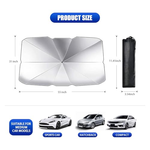Sodcay Windshield Sun Shade Umbrella Foldable Car Sun Visor Protector Reflector for UV Ray Block and Heat Protection 31 x 55 - Image 3