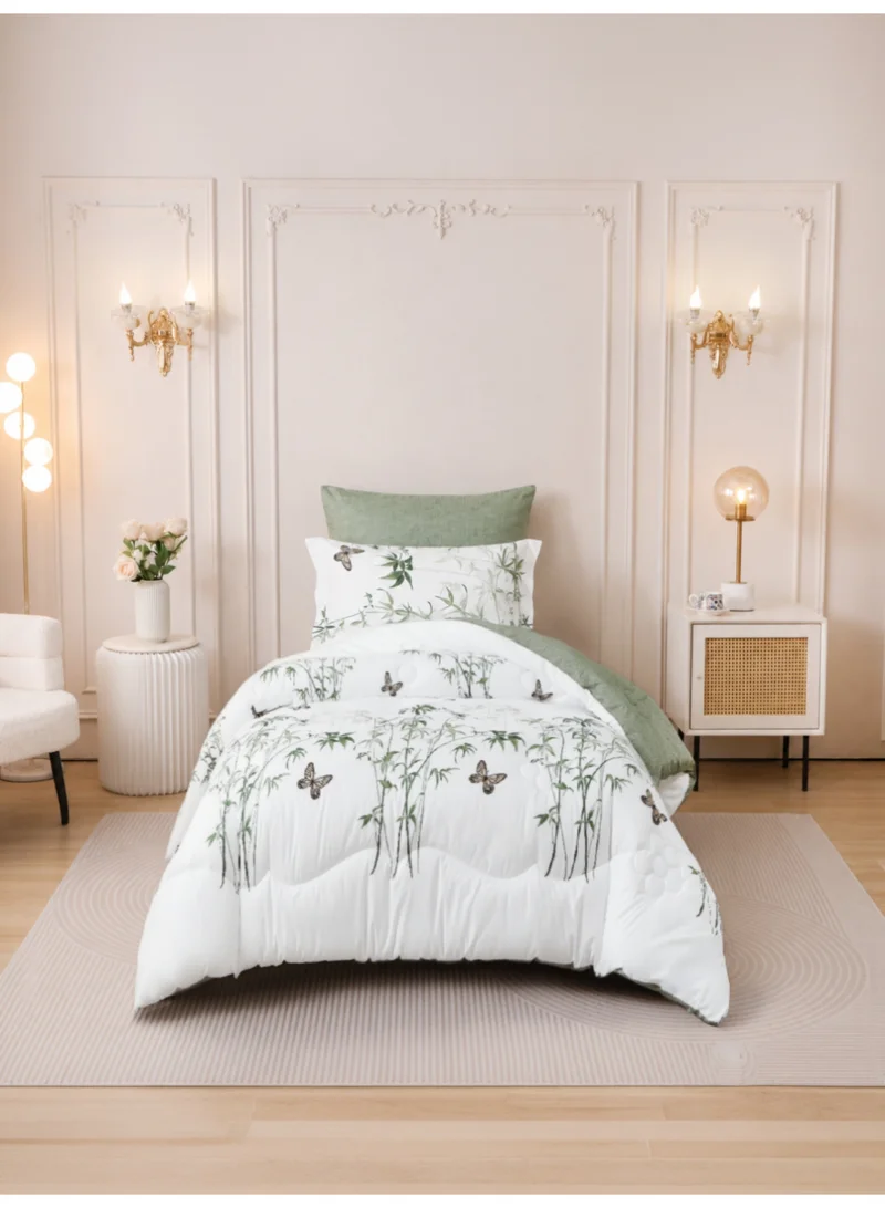 Donetella 4-Pcs Printed Single Comforter Set | Fits 140x200 cm Size Bed | Soft Brushed Microfiber | Reversible Printed Comforter | 350 GSM Down Alternative Fill