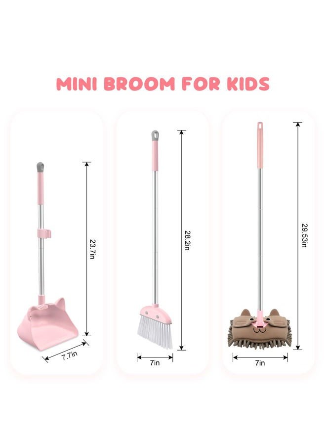 nacena Mini Broom with Dustpan & Mop for Kids, 28-in Handle Kids Brooms and Dustpan Set for Toddlers Cat-Shaped Children Broom and Cleaning Set Boys Girls Small Housekeeping Helper Sets, Pink - Image 2