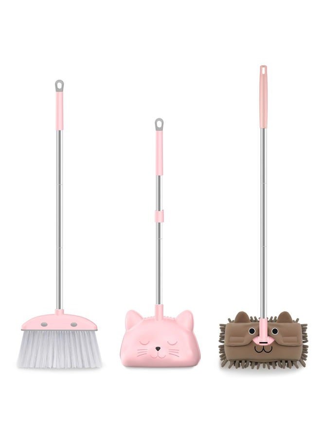 nacena Mini Broom with Dustpan & Mop for Kids, 28-in Handle Kids Brooms and Dustpan Set for Toddlers Cat-Shaped Children Broom and Cleaning Set Boys Girls Small Housekeeping Helper Sets, Pink - Image 1