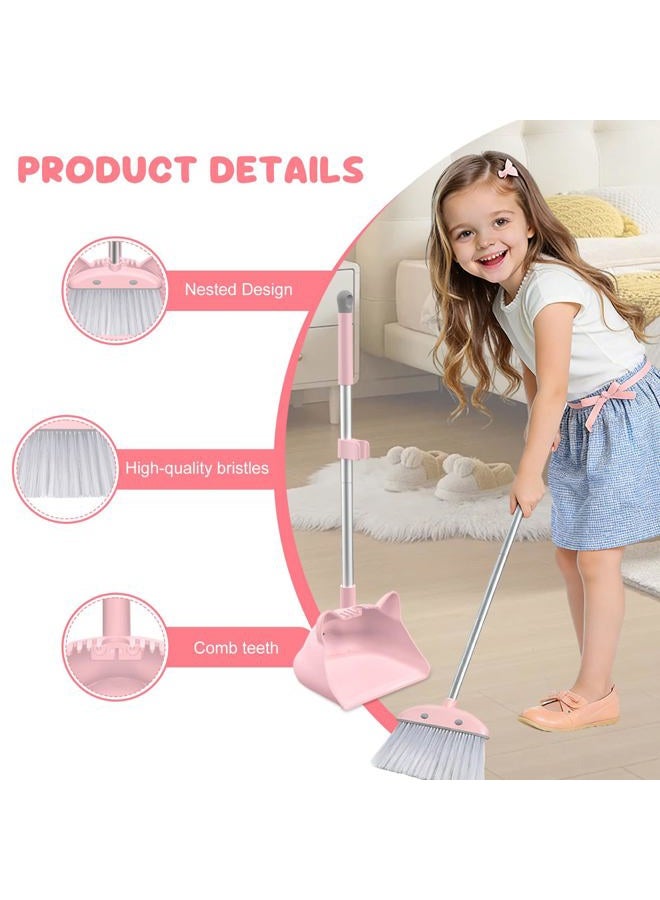 nacena Mini Broom with Dustpan & Mop for Kids, 28-in Handle Kids Brooms and Dustpan Set for Toddlers Cat-Shaped Children Broom and Cleaning Set Boys Girls Small Housekeeping Helper Sets, Pink - Image 3