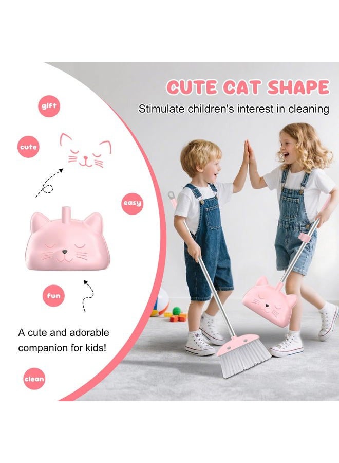 nacena Mini Broom with Dustpan & Mop for Kids, 28-in Handle Kids Brooms and Dustpan Set for Toddlers Cat-Shaped Children Broom and Cleaning Set Boys Girls Small Housekeeping Helper Sets, Pink - Image 4
