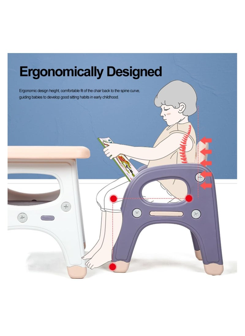 Children table chair set, ergonomic activity table for kids with storage space, for children reading, drawing, eating, studying, parent-child interaction, pink