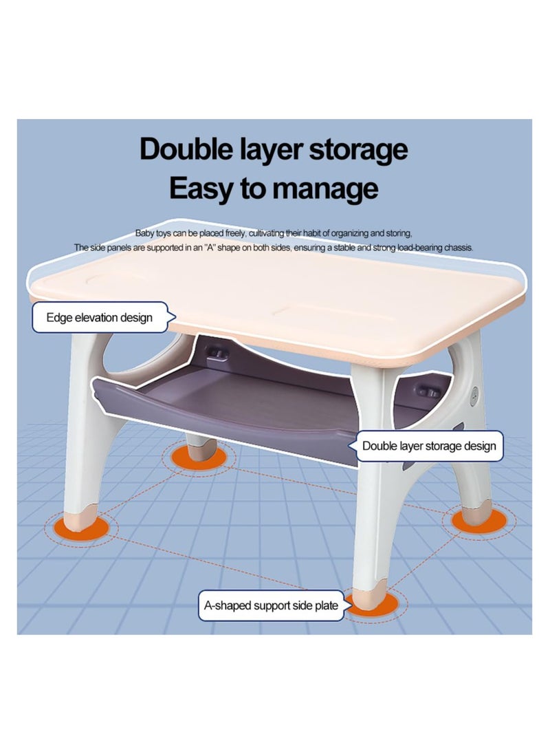 Children table chair set, ergonomic activity table for kids with storage space, for children reading, drawing, eating, studying, parent-child interaction, pink