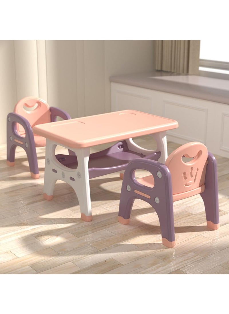 Children table chair set, ergonomic activity table for kids with storage space, for children reading, drawing, eating, studying, parent-child interaction, pink