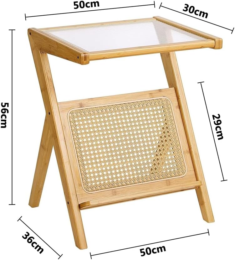 LINGWEI Mid-Century Rattan Side Table with Glass Top & Bamboo Accents – Stylish Boho End Table with Storage for Small Spaces – Ideal for Living Room, Bedroom, and Office - Image 2