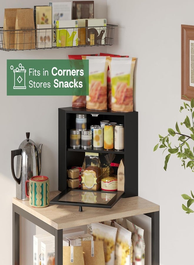 kiplant Black Corner Bread Box for Kitchen Countertop - Bamboo Wood, Wavy Acrylic Door, Adjustable 2-Layer Bread Storage Container, Large Bread Holder - Image 4