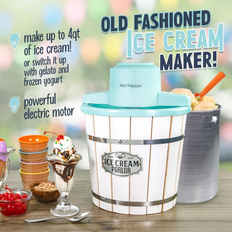 Nostalgia Electric Ice Cream Maker â€“ Parlor Style, Old Fashioned Soft Serve Ice Cream Machine Makes Frozen Yogurt or Gelato in Minutes - Fun Kitchen Appliance â€“ White - 4 Quart - Image 2
