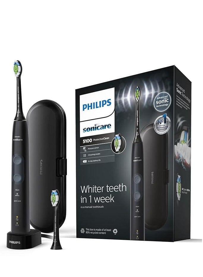 Philips Sonicare ProtectiveClean 5100 Electric Toothbrush, With Travel Case, 3 x Cleaning Modes & 2 x Whitening Brush Head, (UK 2-pin Bathroom Plug) - HX6850/47 Black - Image 1