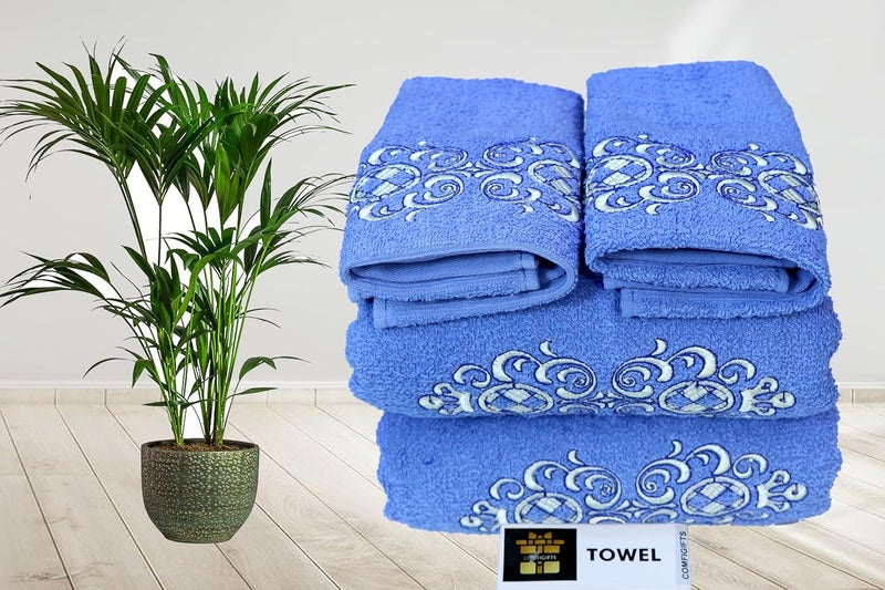 COMFIGIFTS 100% Cotton 4 Piece Towel Set | 2 Bath Towels & 2 Hand Towels | 370 GSM | Soft, Absorbent, Lightweight Towels with Computerized Embroidery - Image 2