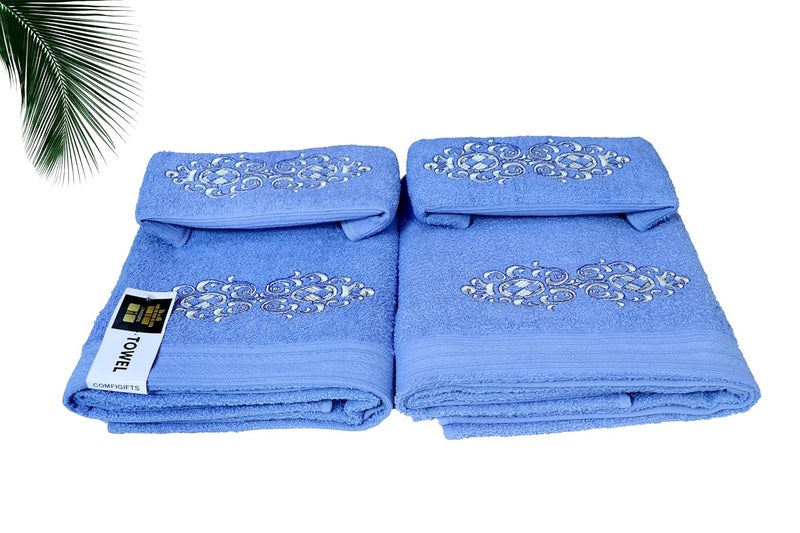 COMFIGIFTS 100% Cotton 4 Piece Towel Set | 2 Bath Towels & 2 Hand Towels | 370 GSM | Soft, Absorbent, Lightweight Towels with Computerized Embroidery - Image 3