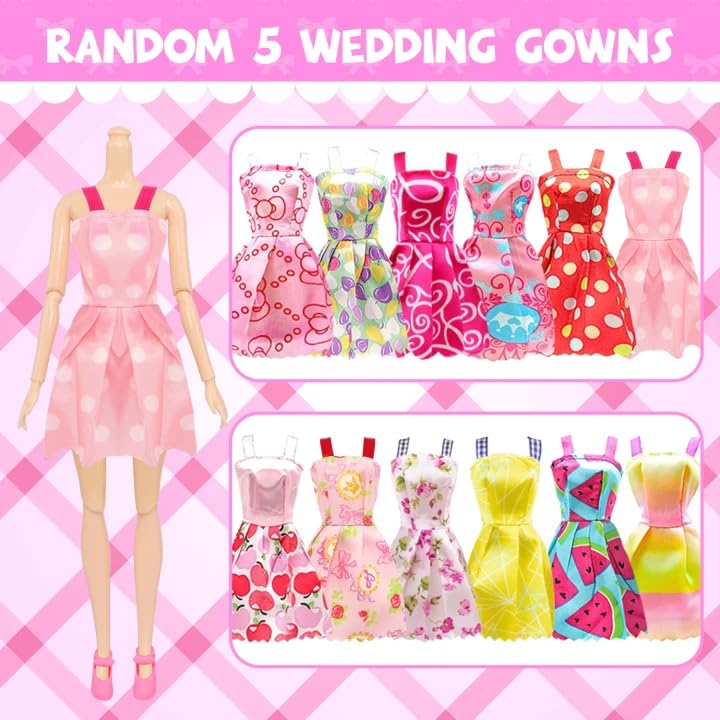 K. T. Fancy K.T. Fancy 100 Pcs Doll Clothes and Accessories 5 Wedding Gowns 10 Camisole Dress 2 Fashion Dresses 2 Tops 2 Pants 2 Bikini Swimsuits 10 Shoes 40 Hangers 17 Accessories for 11.5 inch Doll - Image 3