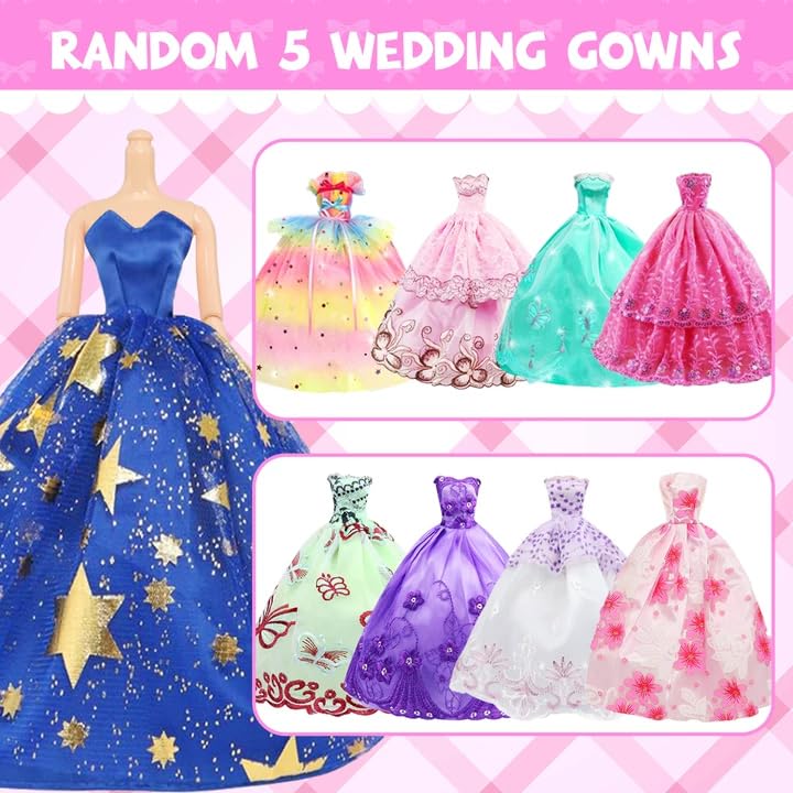 K. T. Fancy K.T. Fancy 100 Pcs Doll Clothes and Accessories 5 Wedding Gowns 10 Camisole Dress 2 Fashion Dresses 2 Tops 2 Pants 2 Bikini Swimsuits 10 Shoes 40 Hangers 17 Accessories for 11.5 inch Doll - Image 2