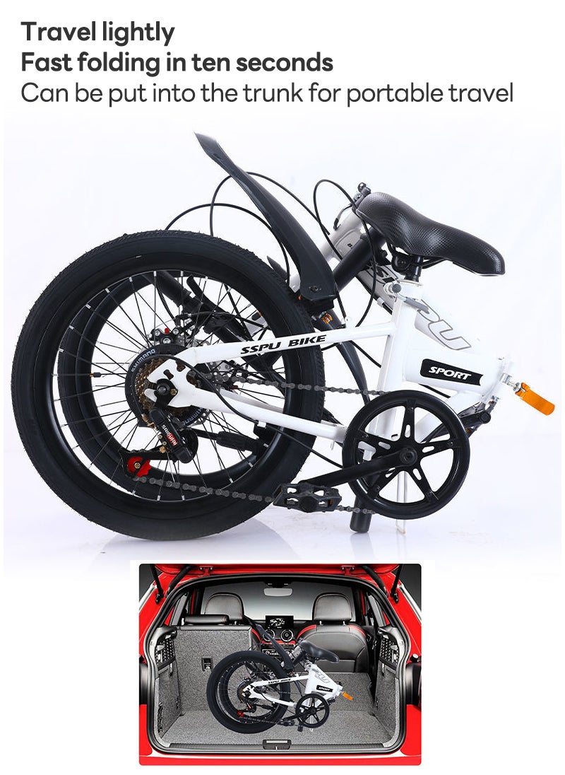 Sharpdo - 20in Folding Bike, 7 Speed Foldable City Bike, Carbon Steel Bicycle for Adults, Foldable Bicycle with Adjustable Seats & Disc Brake for Traveling & Exercising - Image 1