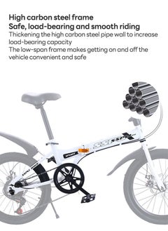 Sharpdo 20in Folding Bike, 7 Speed Foldable City Bike, Carbon Steel Bicycle for Adults, Foldable Bicycle with Adjustable Seats & Disc Brake for Traveling & Exercising  - Image 3
