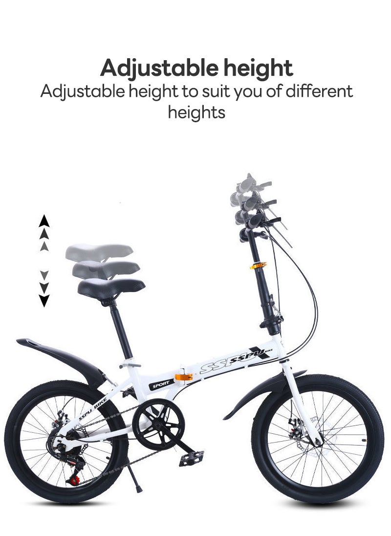 Sharpdo - 20in Folding Bike, 7 Speed Foldable City Bike, Carbon Steel Bicycle for Adults, Foldable Bicycle with Adjustable Seats & Disc Brake for Traveling & Exercising - Image 1