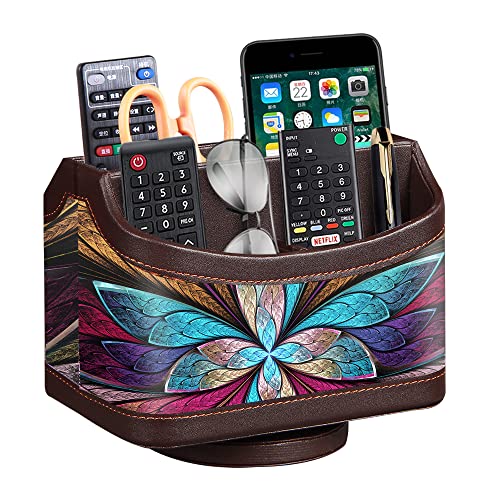 PUSU 360°Rotatable Remote Control Holder, PU Leather TV Remote Holder Caddy for Table, Bright and Colorful Art Supply Organizer Pen Holder, Multi-Functional Desk Organizer Living Room Office Decor - Image 1