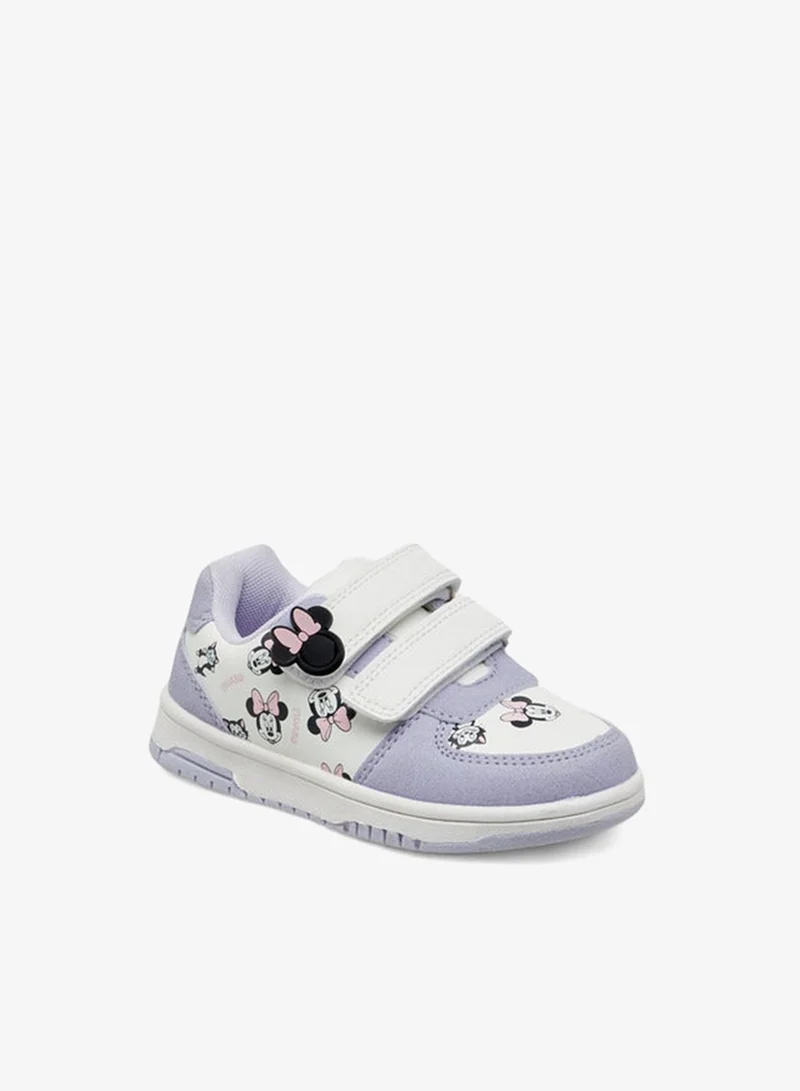 Disney Girls Minnie Mouse Print Sneakers with Hook and Loop Closure
