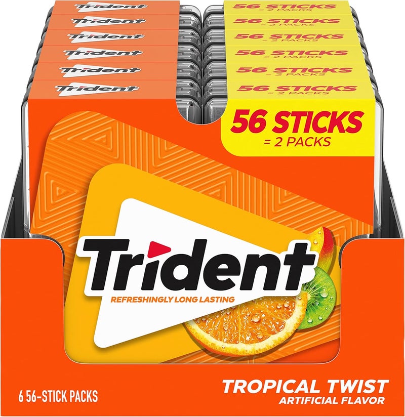Trident Tropical Twist Sugar Free Gum - 12 Pocket Packs of 28 Pieces (336 Total) - Image 1