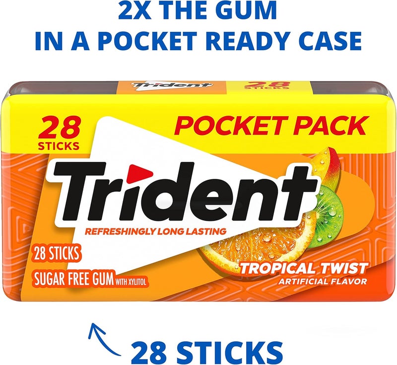 Trident Tropical Twist Sugar Free Gum - 12 Pocket Packs of 28 Pieces (336 Total) - Image 4