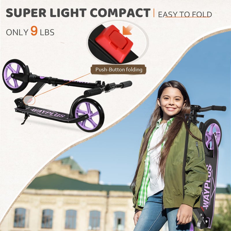 WAYPLUS Kick Scooter for Ages 6+,Kid, Teens & Adults. Max Load 240 LBS. Foldable, Lightweight, 8IN Big Wheels for Kids, Teen and Adults, 4 Adjustable Levels. Bearing ABEC9 - Image 2