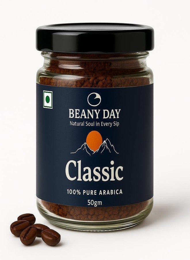 Beany Day قهوة بيني داي سريعة التحضير، تحميص كلاسيكي، ٥٠ غرام | ١٠٠٪ أرابيكا، مسحوق قهوة مُتكتل | قهوة سريعة التحضير متوسطة التحميص | خالية من الهندباء | ناعمة وعطرية - Image 1