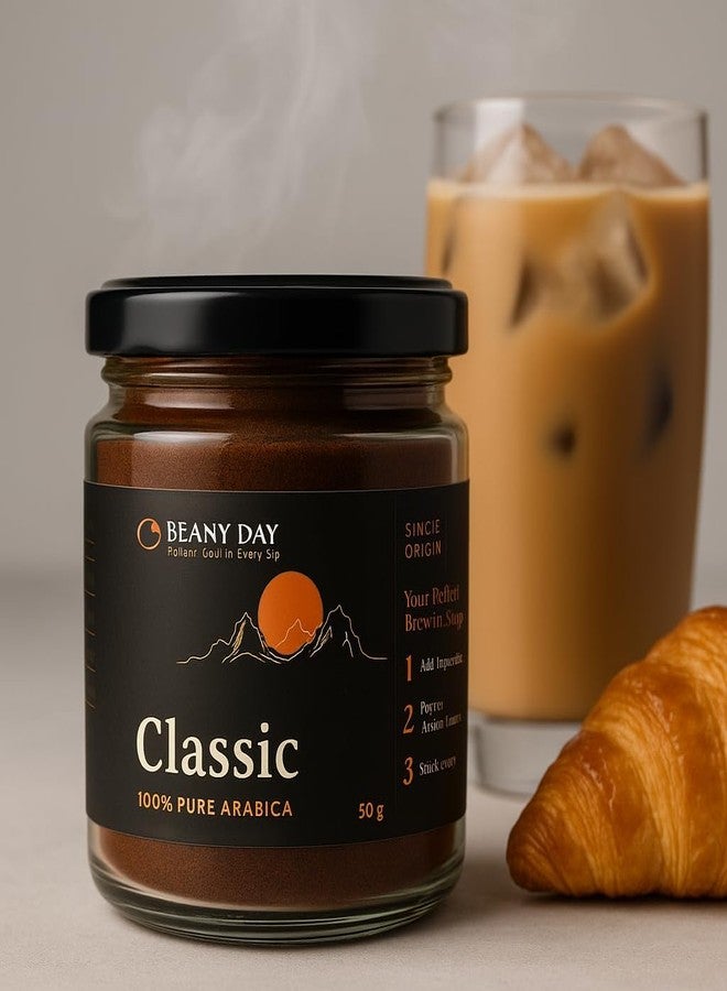 Beany Day قهوة بيني داي سريعة التحضير، تحميص كلاسيكي، ٥٠ غرام | ١٠٠٪ أرابيكا، مسحوق قهوة مُتكتل | قهوة سريعة التحضير متوسطة التحميص | خالية من الهندباء | ناعمة وعطرية - Image 3