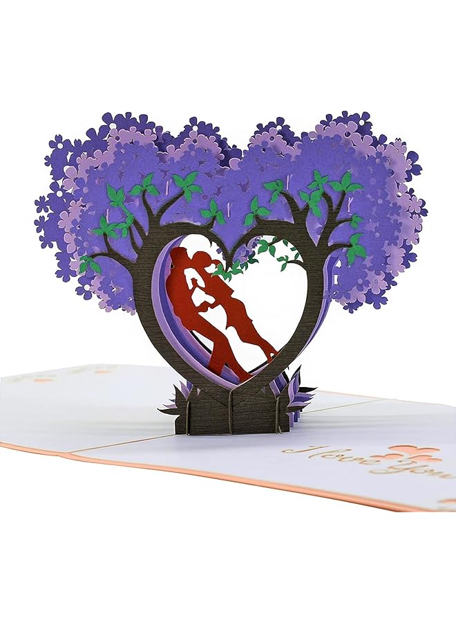 erorex Pop Up Card 3D Kissing Couple On Purple Heart Wisteria Card Romantic 1St Wedding Anniversary Pop Up Card For Couple Wife Husband Girlfriend Boyfriend On Any Special Day Valentine Pop Up Card  - Image 1