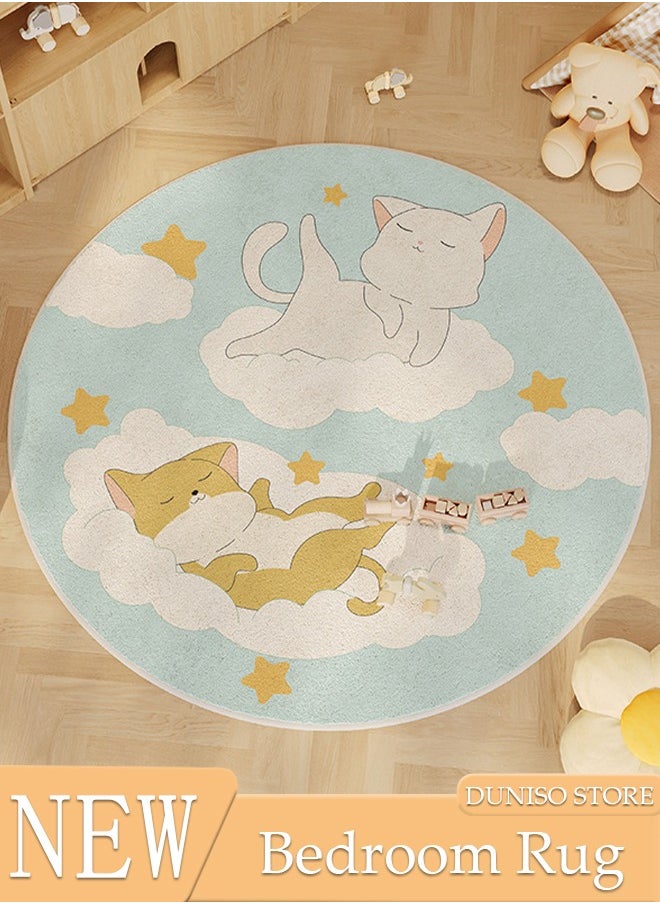 DUNISO Round Rug, Funny Animals Large Non Slip Super Soft Plush Area Rug for Kids Room Playroom Nursery Bedroom, Educational Washable Circular Floor Mat for Home Room Decorative  - Image 1