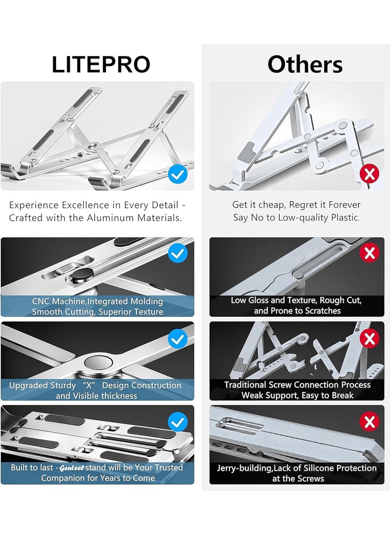 Litepro LITEPRO 7 Angles Adjustable Aluminum Ergonomic Foldable Portable Tabletop LaptopDesktop Riser Stand Holder Compatible for MacBook HP Dell Lenovo All Other Notebook Silver  - Image 3