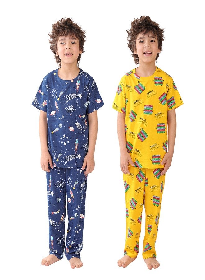 ANTHRILO Solar System Dreams and Summer POP IT Short Sleeve Pyjama Set (Pack of 2) | 12-14 Years - Image 1