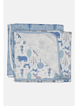 Rene Rofe Toddlers Boy 2 Piece Swaddle Blanket Set 76 x76 cm, Blue/White  - Image 1