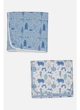 Rene Rofe Toddlers Boy 2 Piece Swaddle Blanket Set 76 x76 cm, Blue/White  - Image 2