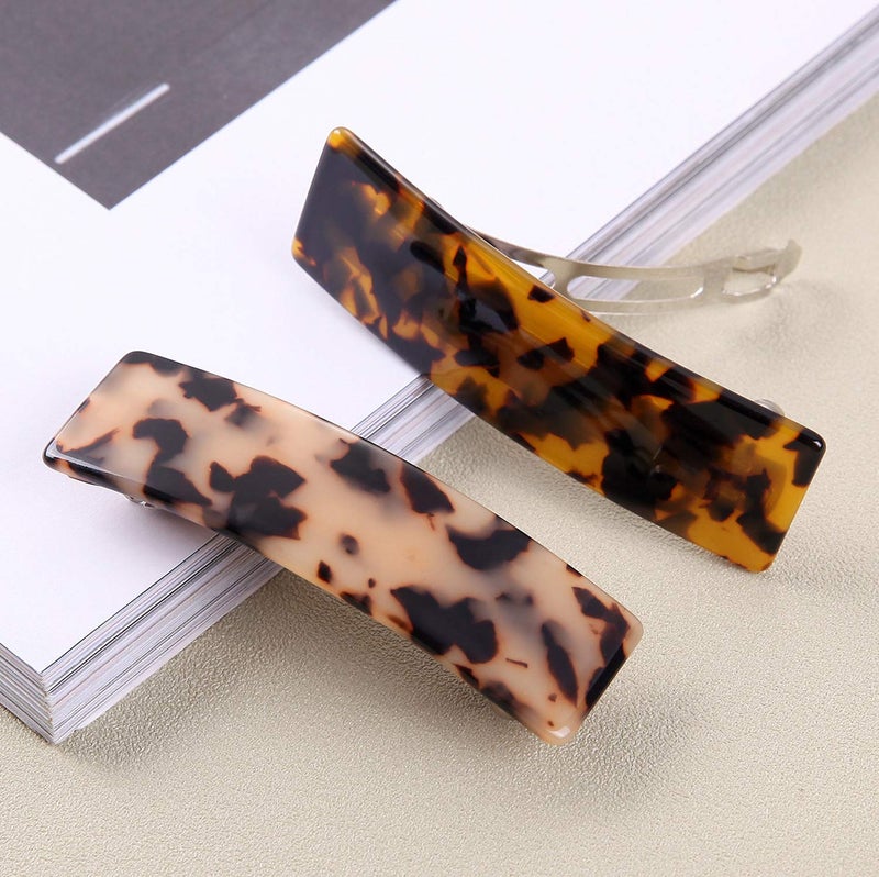 Eyegla 2PCS Hair Barrettes Tortoise Shell French Design Celluloid Rectangle Hair Clips for Women - Image 5