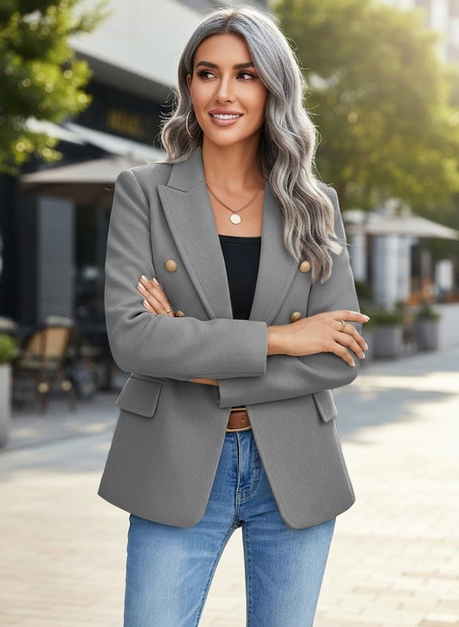 Mina Self 2025 Winter Women's Tweed Plaid Blazer Jacket - Warm Fully Lined Fashion Business Casual Elegant Coat with Pockets, Wool-grey, L - Image 4